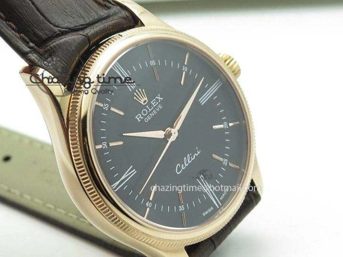 MiroTime 1219 Cellini 50505 RG Black Dial on Brown Leather Strap A2824 BP Maker Premium 4047